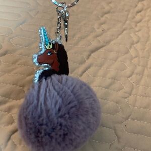 Purple Unicorn Pom Pom Keychain